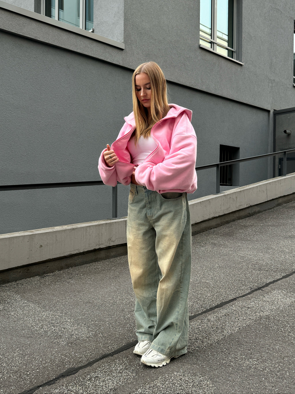 Flower Zip Hoodie Pink